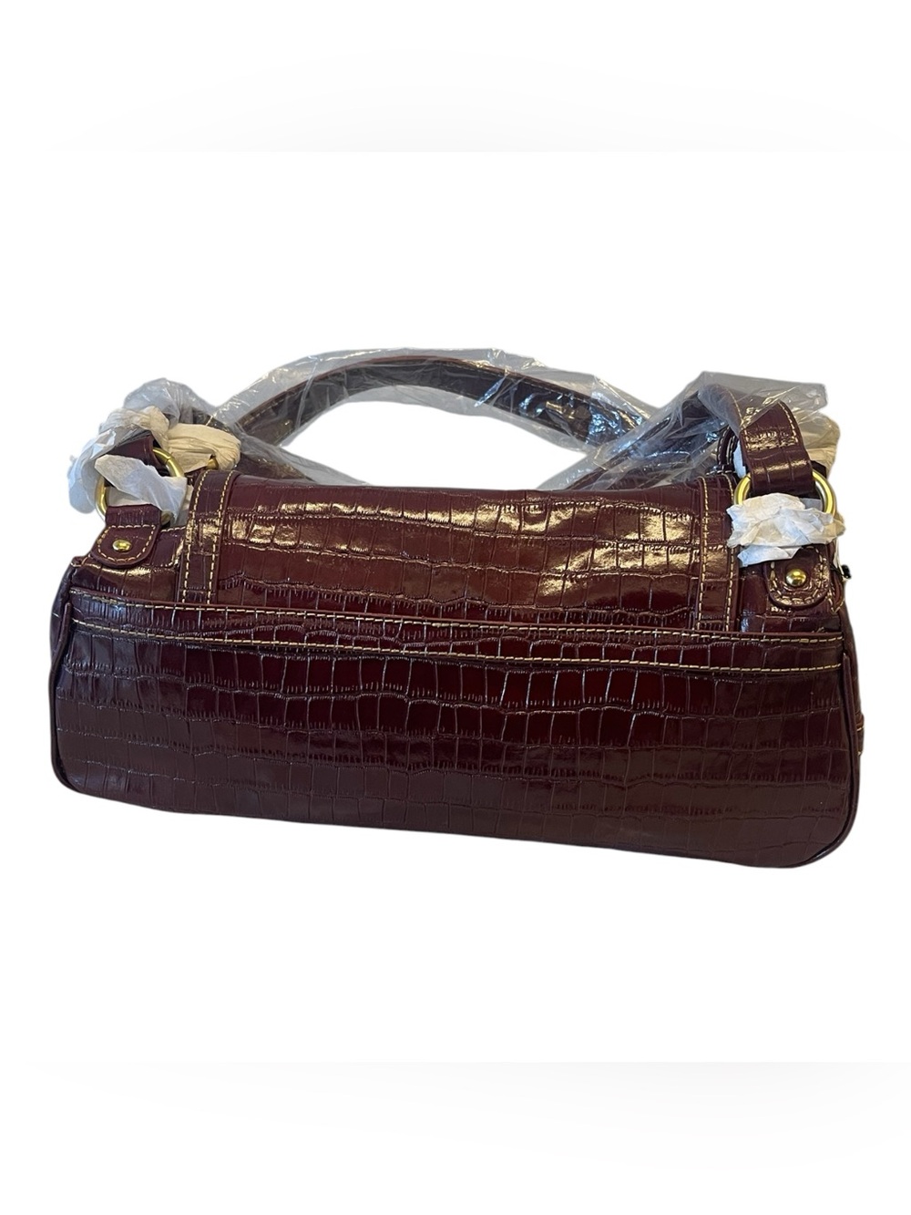 NWT Maxx New York Croc Embossed Shoulder Bag - Y2K Burgundy Buckle Purse - Picture 5 of 7